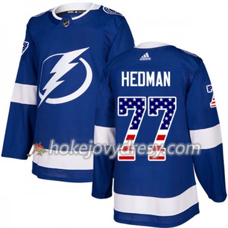Pánské Hokejový Dres Tampa Bay Lightning Victor Hedman 77 2017-2018 USA Flag Fashion Modrá Adidas Authentic